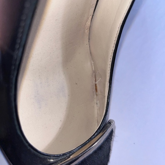 Vintage Nine West black fur silver buckle block Whimsigoth slip on heels Sz 8 - Picture 7 of 15